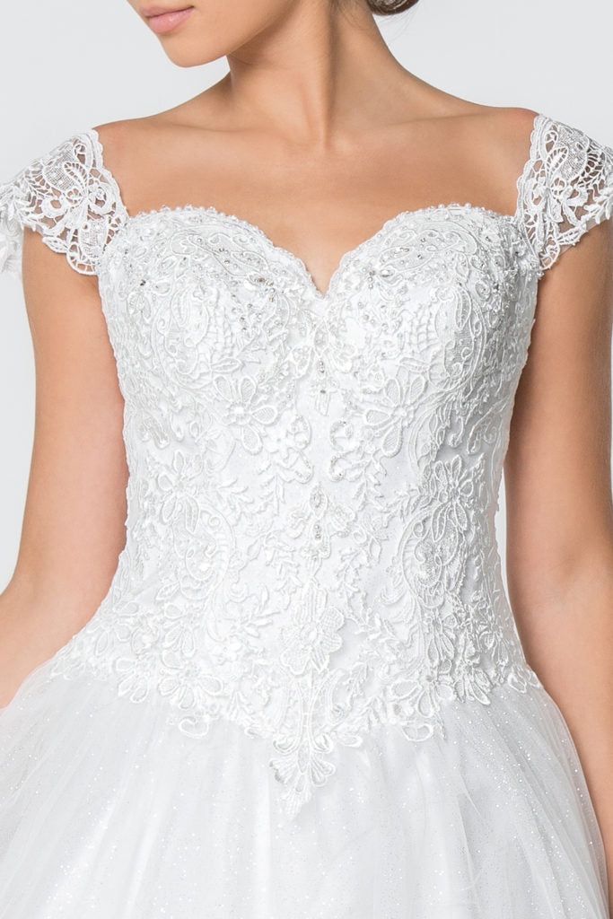 Jewel and Lace Embellished Glitter Mesh Wedding Gown