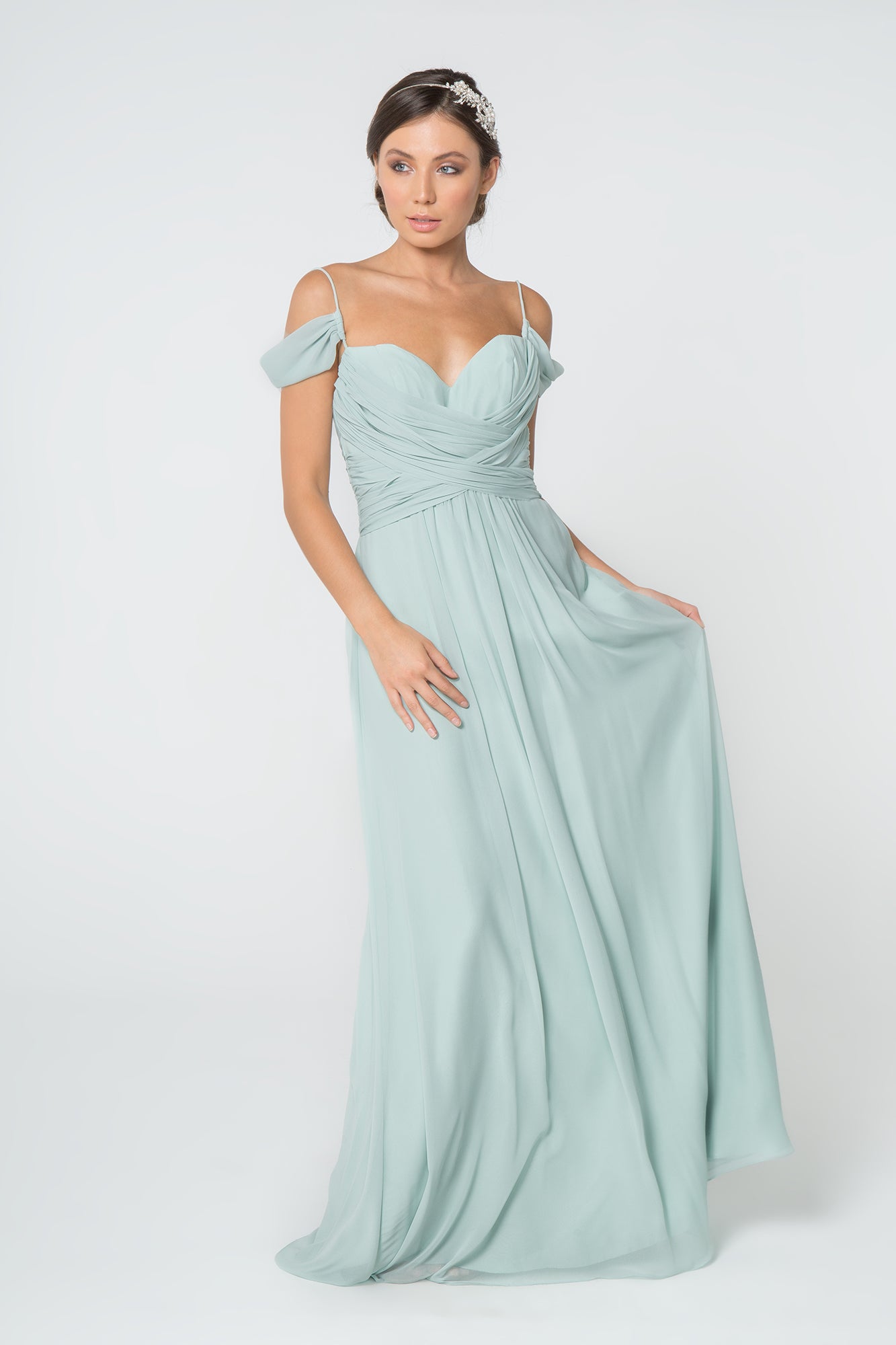 Chiffon Ruched Sweetheart Long Dress