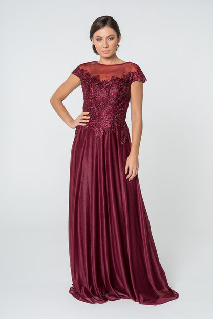 Jewel and Lace Embellished Cap Sleeve Long Dress