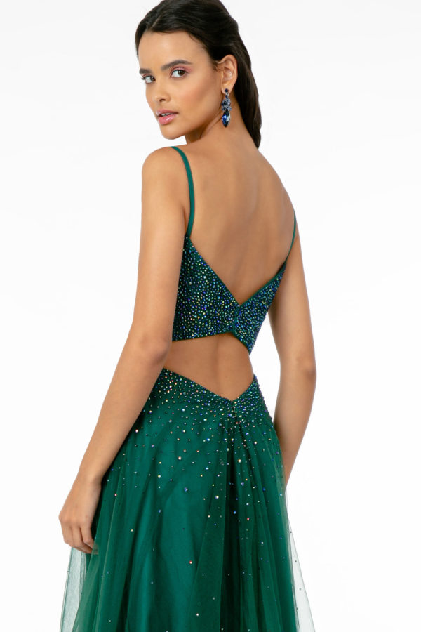 Ravishing Bead Embellished Plunging Neck Long Dress from Elizabeth K