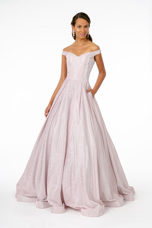 Cut-Away Shoulder Sweetheart Ball Gown