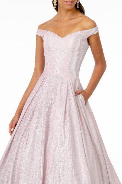 Cut-Away Shoulder Sweetheart Ball Gown