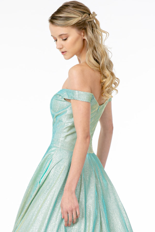 Cut-Away Shoulder Sweetheart Ball Gown