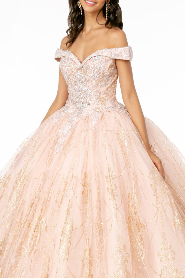 Cut-Away Shoulder Glitter Mesh Quinceanera Dress