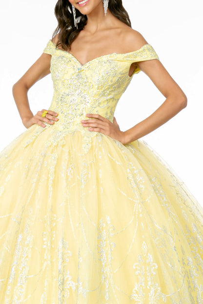 Cut-Away Shoulder Glitter Mesh Quinceanera Dress