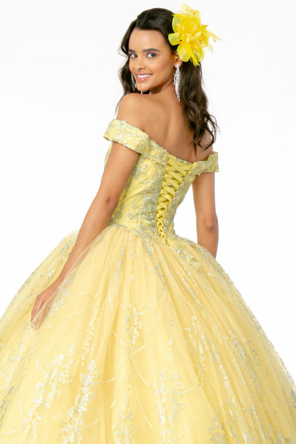 Cut-Away Shoulder Glitter Mesh Quinceanera Dress