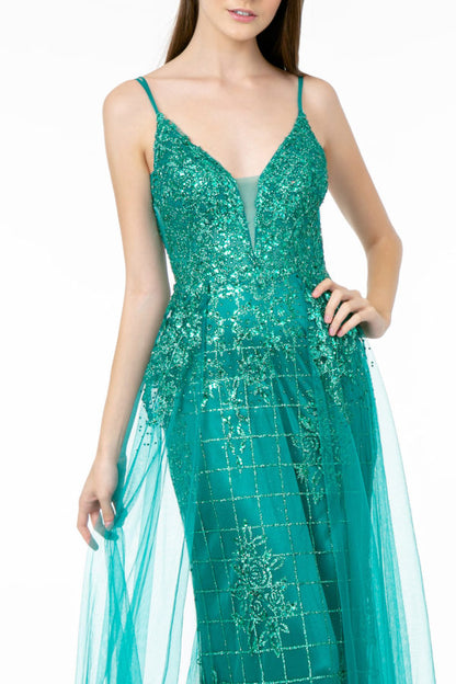 Glitter Mesh Illusion Deep V-Neck Dress w/ Open Back