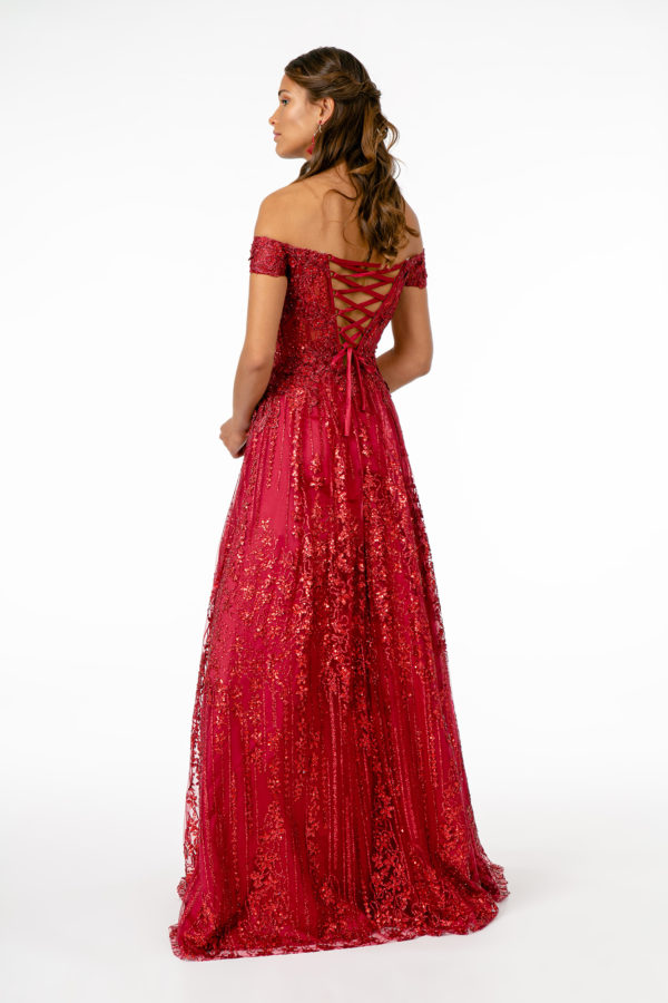 Embroidered Bodice Sequin and Glitter Embellished A-Line Dress