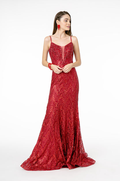 Glitter Sequin Mermaid Long Dress w/ Spaghetti Straps