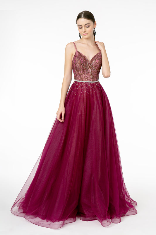 Ethereal Embellished V-neck Evening Dress from Elizabeth K