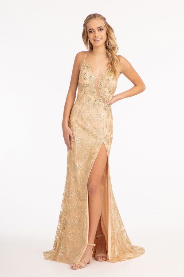 Glitter Embellished Mesh Mermaid Dress w/ Jewel Embellishment and Detached Layer