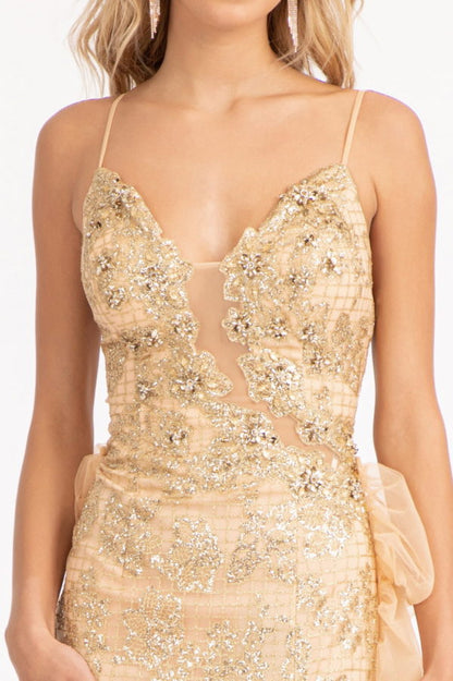 Glitter Embellished Mesh Mermaid Dress w/ Jewel Embellishment and Detached Layer