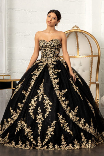 Jewel Embellished Tull Quinceanera Ball Gown w/ Embroidered Mesh Cape