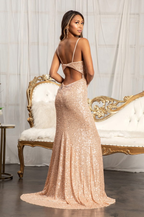 Cut-Out Back Embroidered Sweetheart Neckline Sequin Prom Dress w/ Leg Slit