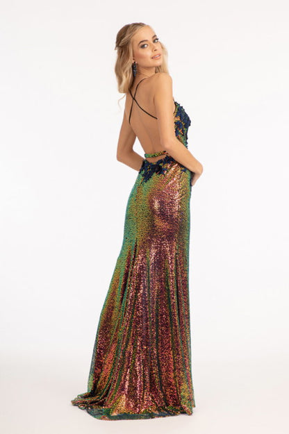 Full Iridescent Sequin Sweetheart Neckline Prom Dress w/ Leg Slit