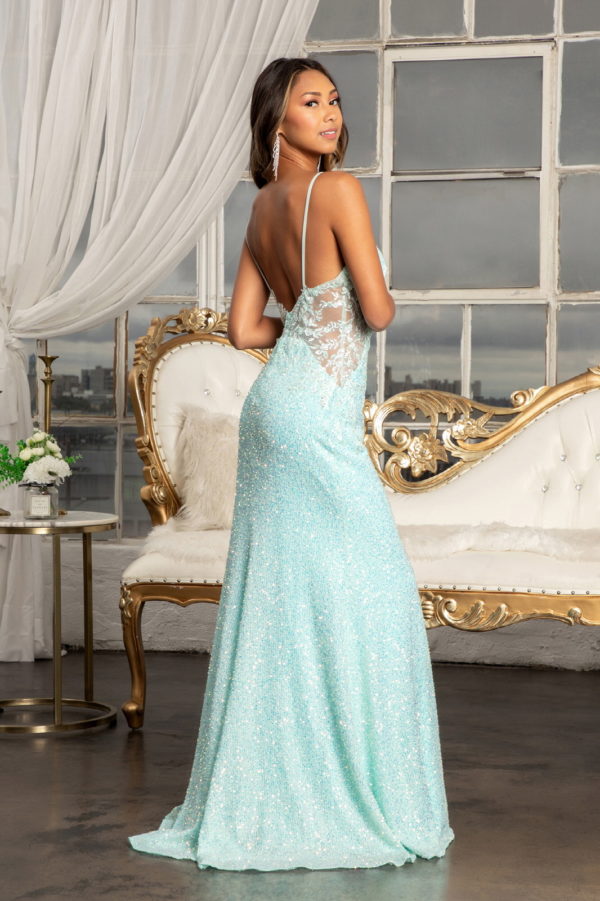 Netting Embroidered Sequin Mermaid Dress w/ Mesh Side Cut Outs