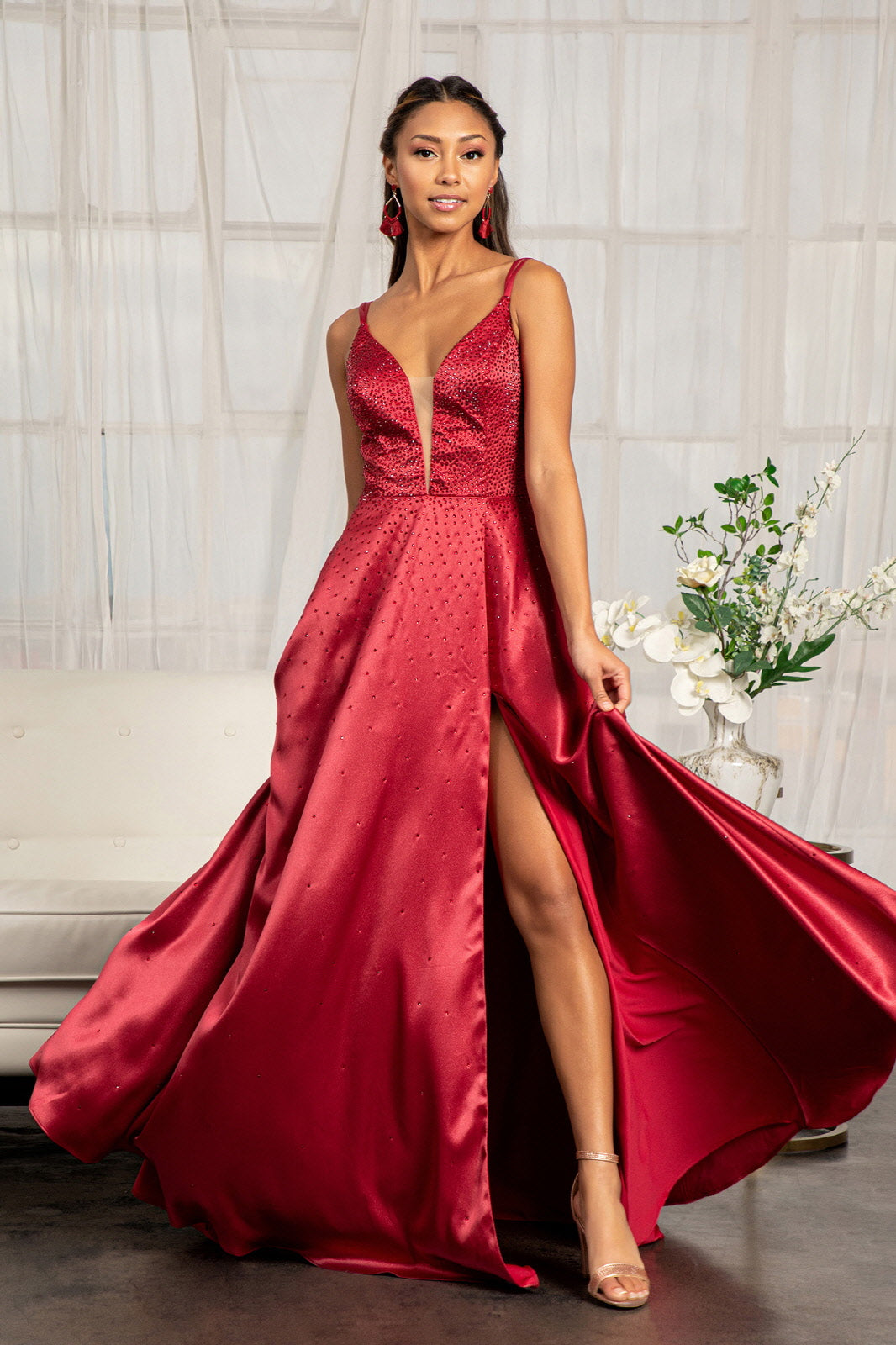 Illusion Sweetheart Neckline Satin A-line Dress w/ Lace-up Back