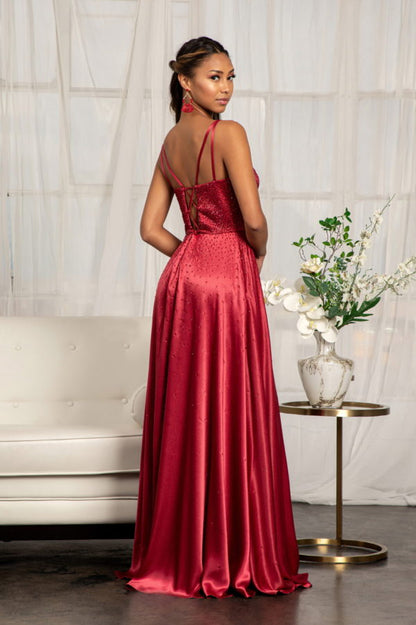 Illusion Sweetheart Neckline Satin A-line Dress w/ Lace-up Back