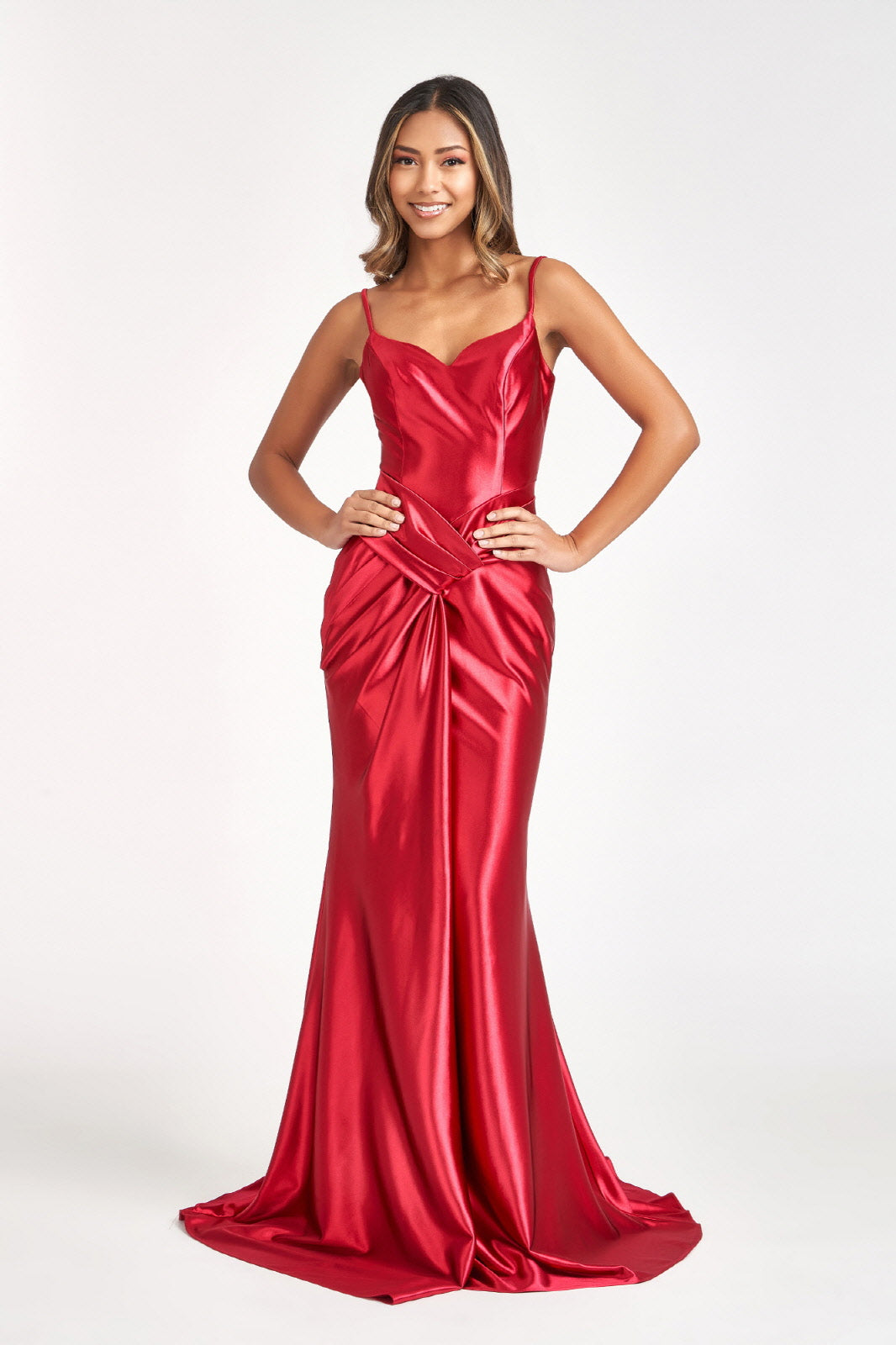 Sweetheart Satin Mermaid Dress w/ Open Back and Side Gathered Waistline