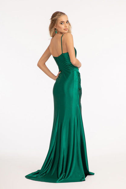 Sweetheart Satin Mermaid Dress w/ Open Back and Side Gathered Waistline