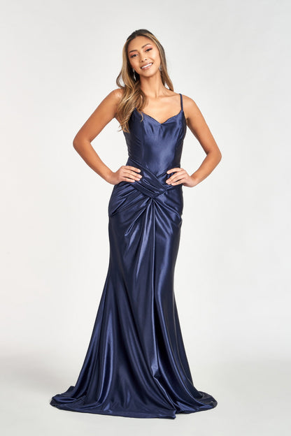 Sweetheart Satin Mermaid Dress w/ Open Back and Side Gathered Waistline