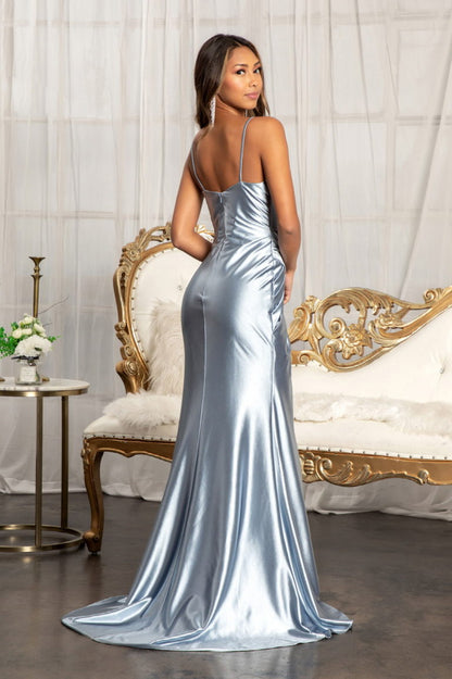 Sweetheart Satin Mermaid Dress w/ Open Back and Side Gathered Waistline