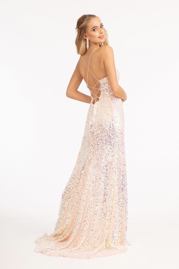 Straight Across Sequin Embellished Mermaid Dress w/ Open Lace-up Back