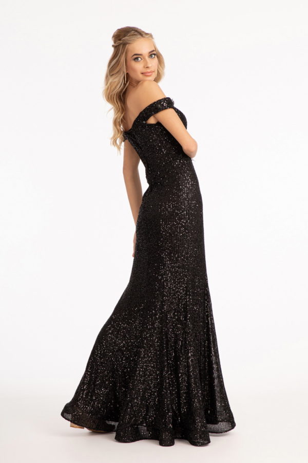 Flower Applique Sequin Mermaid Dress w/ Detached Mesh Cape