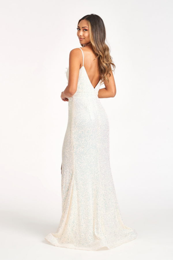 Sequin Embellished Embroidered Mermaid Dress w/ Side Slit