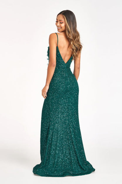 Sequin Embellished Embroidered Mermaid Dress w/ Side Slit