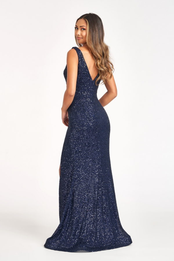 Flower Applique Embroidered Sequin Mermaid Dress w/ Side Slit