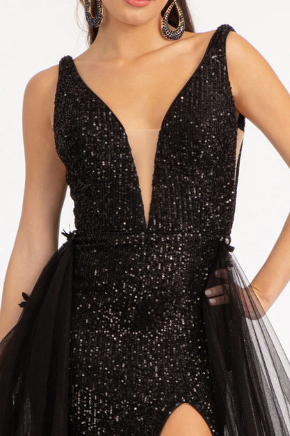 Sequin Embellished Mermaid Dress w/ Jewel Embellished Detached Mesh Layer