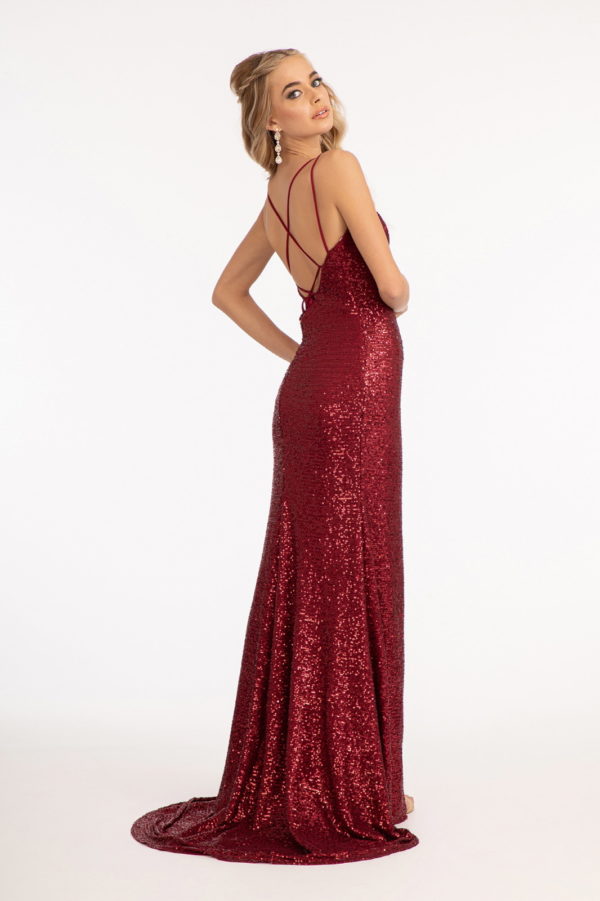 Straight Across Sequin Embellished Mermaid Dress w/ Slit