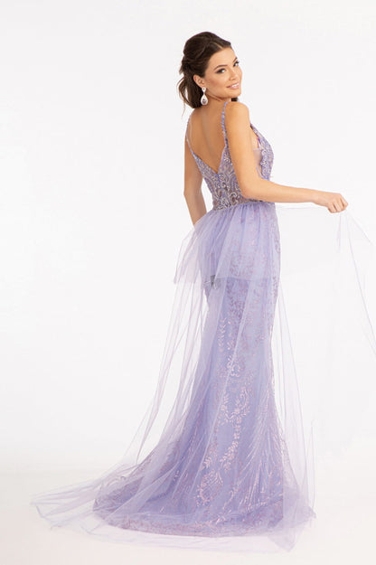 Beads Embellished Mesh Mermaid Dress w/ Detached Mesh Layer on Waist