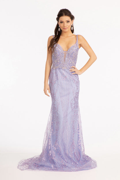 Beads Embellished Mesh Mermaid Dress w/ Detached Mesh Layer on Waist