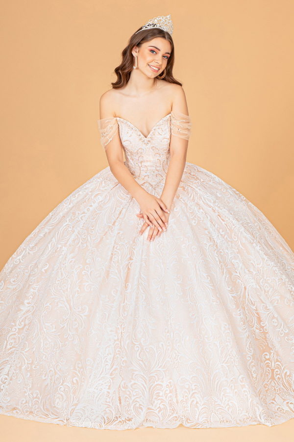 Jewel Mesh Quinceanera Dress w/ Mini Bag and Separate Long Sleeves