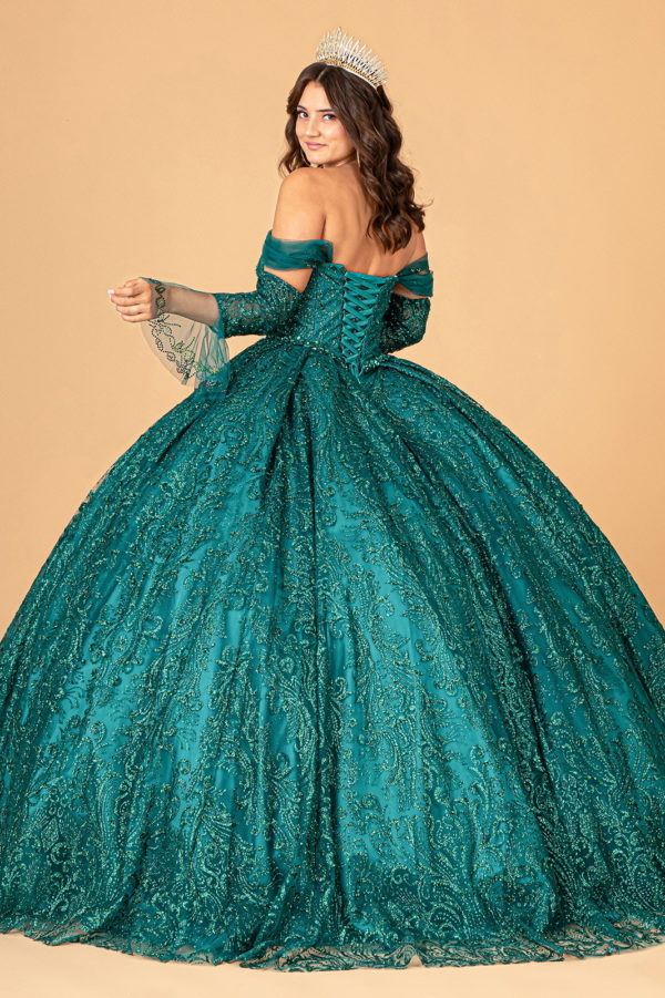 Jewel Mesh Quinceanera Dress w/ Mini Bag and Separate Long Sleeves