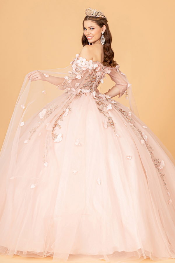 Off Shoulder Mesh Quinceanera Gown w/ Shoulder Side Mesh Drapes