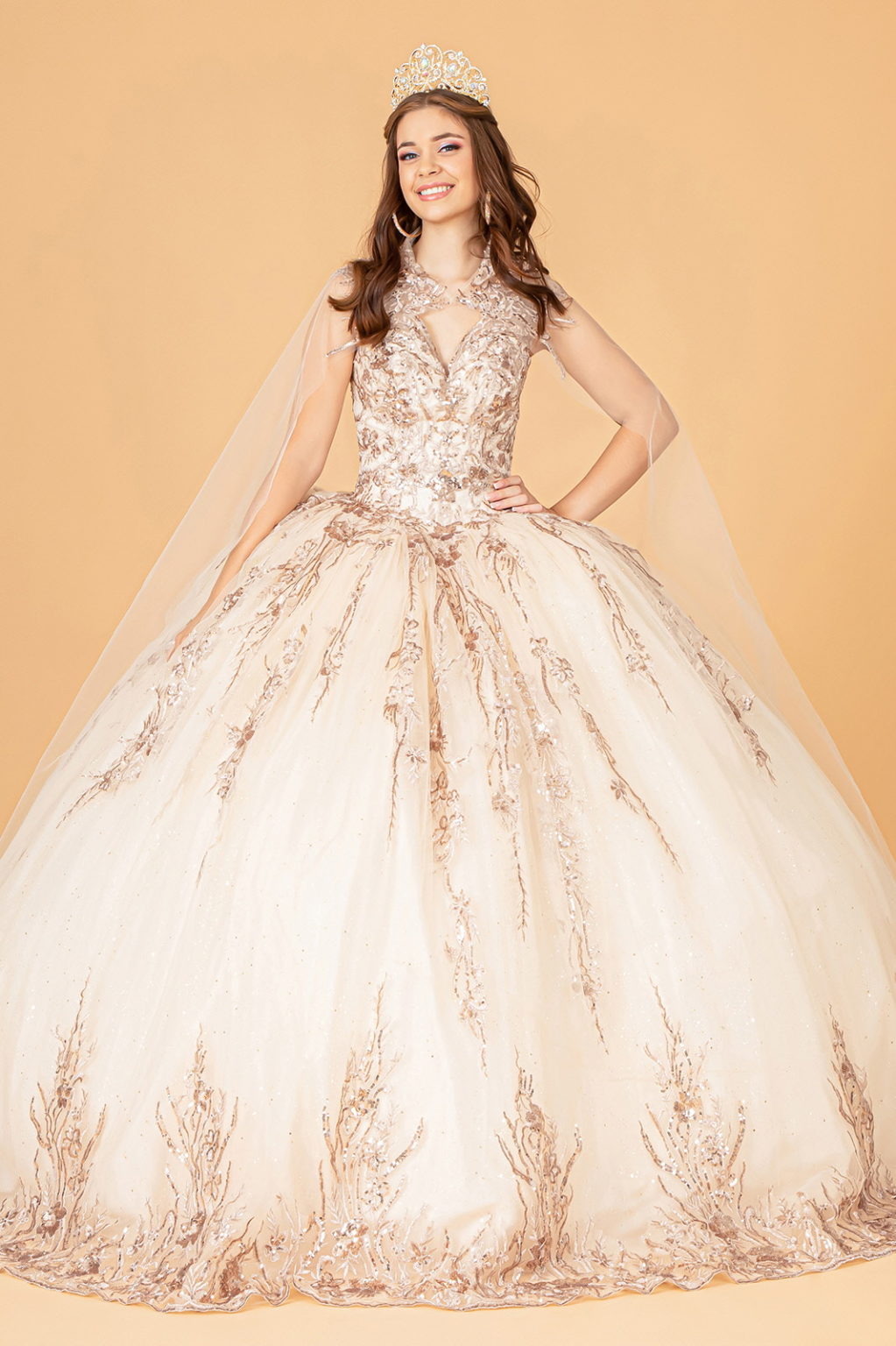 Sequin Glitter Embellished Quinceanera Dress w/ Corset Back