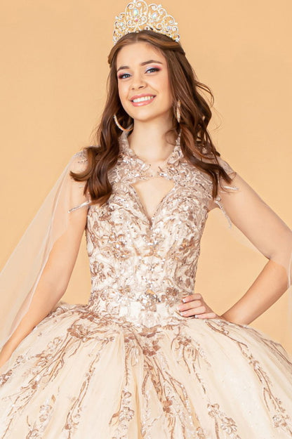 Sequin Glitter Embellished Quinceanera Dress w/ Corset Back