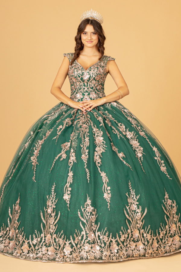 Sequin Glitter Embellished Quinceanera Dress w/ Corset Back