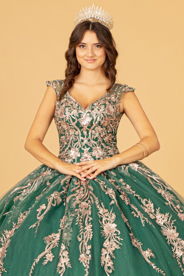 Sequin Glitter Embellished Quinceanera Dress w/ Corset Back