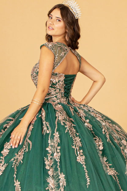 Sequin Glitter Embellished Quinceanera Dress w/ Corset Back