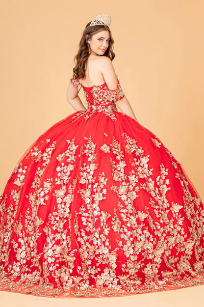 3-D Butterfly Applique Sweetheart Quinceanera Dress w/ Corset Back