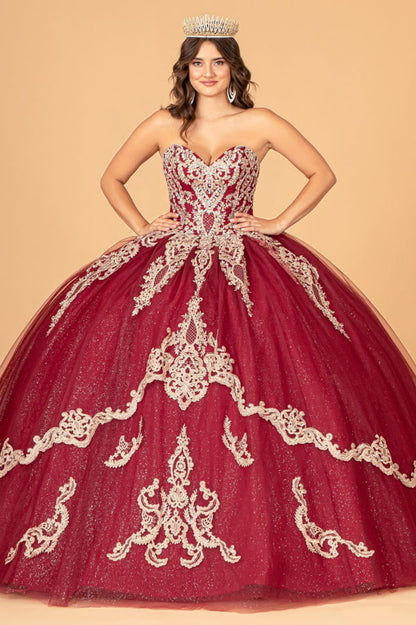 Glitter Jewel Embellished Quinceanera Gown w/ Long Mesh Cape