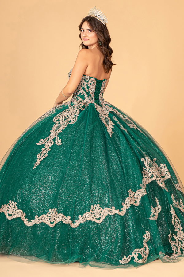 Glitter Jewel Embellished Quinceanera Gown w/ Long Mesh Cape