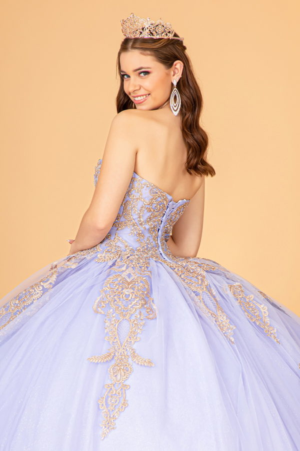 Glitter Jewel Embellished Quinceanera Gown w/ Long Mesh Cape