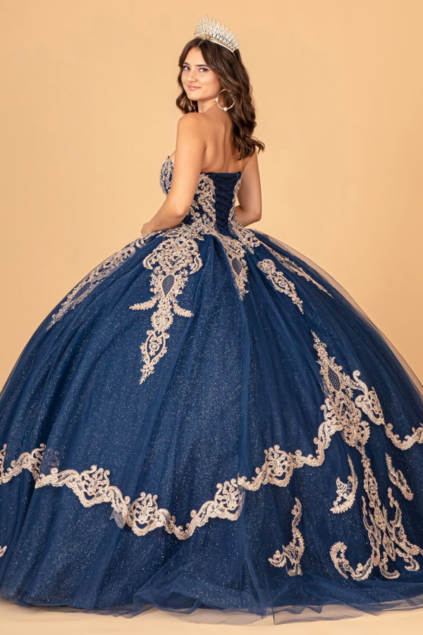 Glitter Jewel Embellished Quinceanera Gown w/ Long Mesh Cape