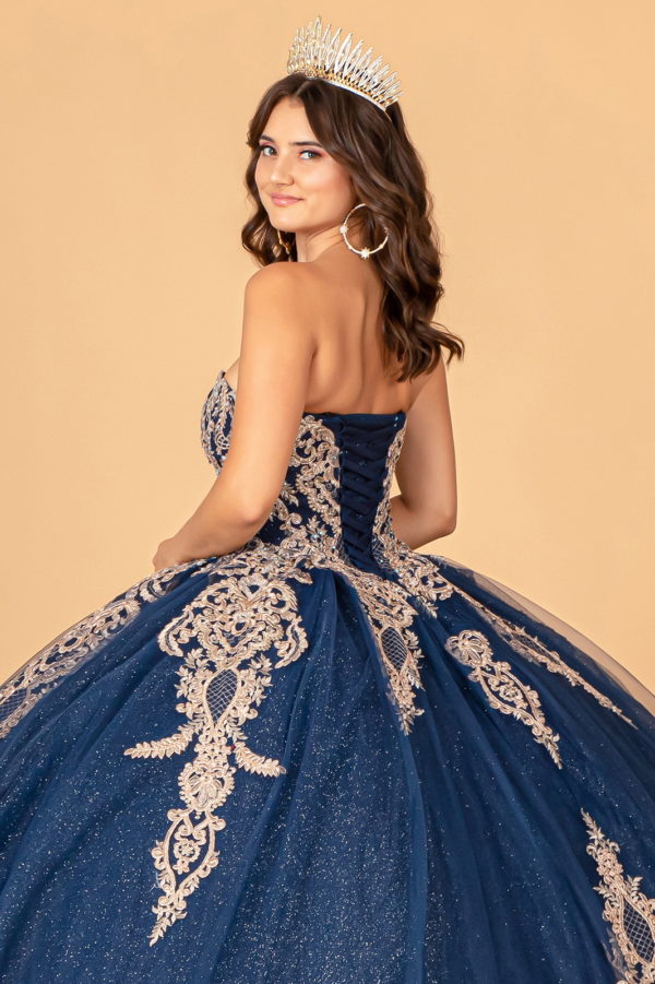 Glitter Jewel Embellished Quinceanera Gown w/ Long Mesh Cape