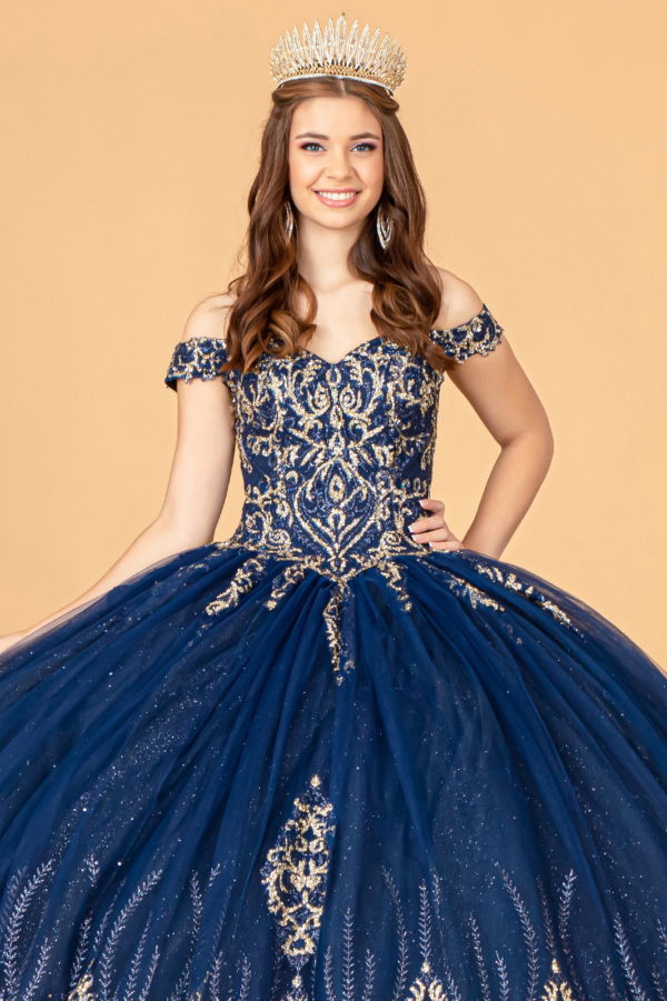 Glitter Mesh Quinceanera Dress w/ Sequin and Beads